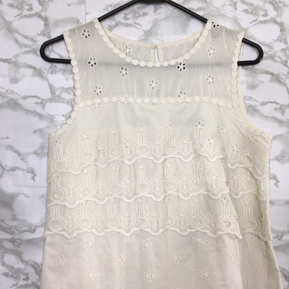 NWT J. Crew Ivory Eyelet Dress Sleeveless Sheath Scalloped Hem Summer Women's 00 - Picture 4 of 15